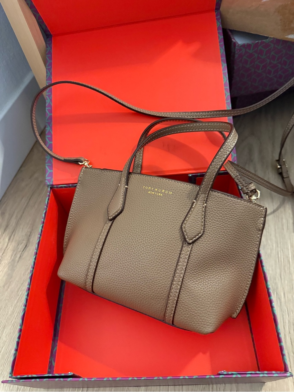 Tory Burch Taupe Leather Mini Satchel